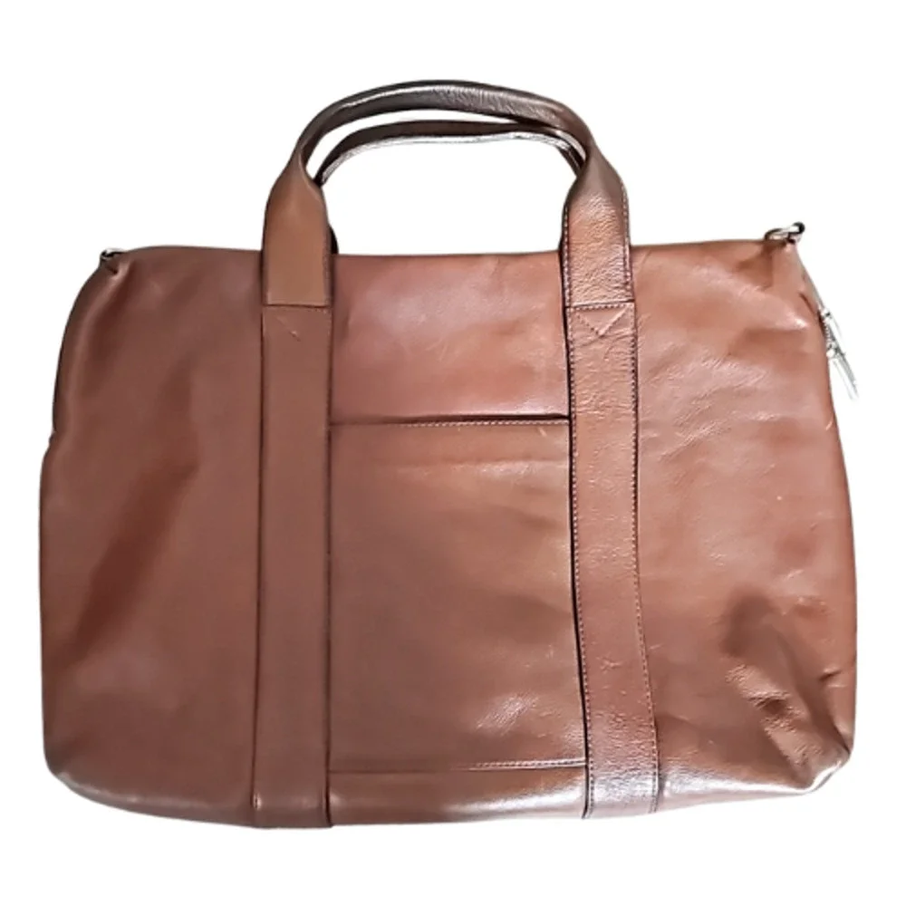 Jack Spade Men's Adjustable Strap Leather Briefcase Laptop Bag Brown Pre-owned